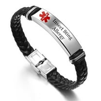 Customized Engraving Medical Alert ID Bracelet Insect Sting Allergy Awareness SOS Braided Leather Bangle Personalized Wristband Emergency Life Saving Jewelry for Women Men