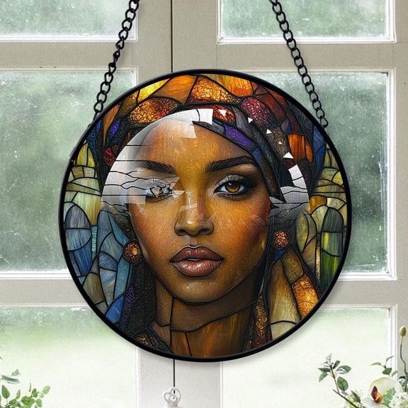 Customized Ethiopian Woman Hanging Stained Glass for Windows , Ethiopian Woman Hand-Painted Sun Catcher, Ethiopian Woman Garden Hangings Christmas, for Home Décor PapBrP