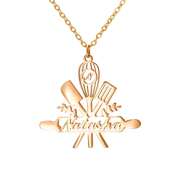 Customized Fashion Stainless Steel Kitchen shape Name Necklace Personalized Letter Gold Choker Necklace Pendant Nameplate