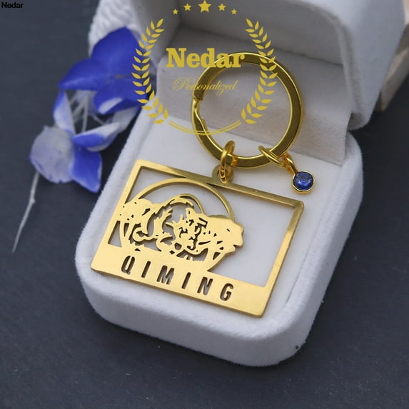 Customized Flower Nameplate Keychain Custom A-Z Letters Name Number Stainless Steel Birthstone Floral Key Chain Party Gift