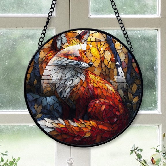 Customized Fox Stained Glass, Fox Glass Panel Sun Catchers Pretty Gifts, Fox Decoration for Home Garden Christmas Party Wedding 7D2DFp (Fox 1)