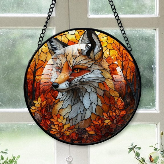 Customized Fox Stained Glass, Fox Glass Panel Sun Catchers Pretty Gifts, Fox Decoration for Home Garden Christmas Party Wedding FfGA1y