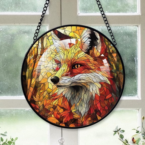 Customized Fox Stained Glass Window Hangings, Fox Colorful Glass Panel Pretty Gifts, Fox Decoration for Home Garden Christmas avcwfi (Fox 32)