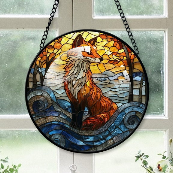 Customized Fox Unique Stained Glass, Fox Unique Glass Panel Sun Catchers Pretty Gifts, Fox Unique Decoration for Home Garden Christmas Party Wedding ZrJviL