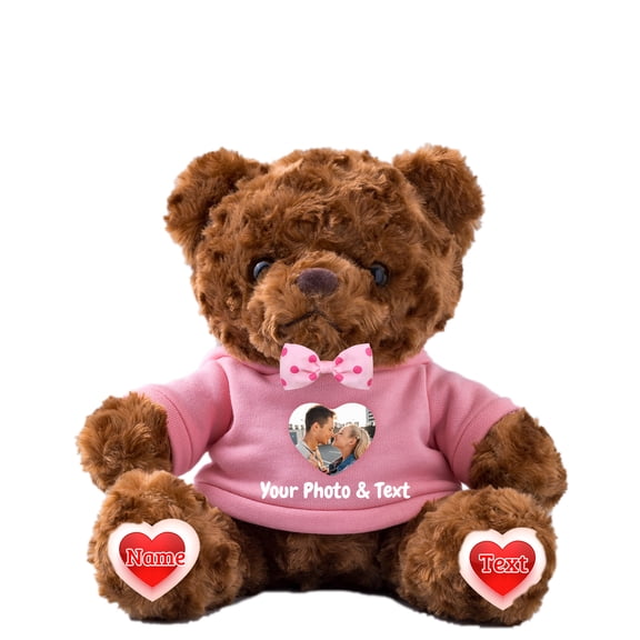 Customized Gifts Stuffed Bear Plush with Personalized Photo Text, Personalized Teddy Bear for Family Friends, Impressive Gifts for Valentines Day Birthday Christmas, 8 inch-Photo Text