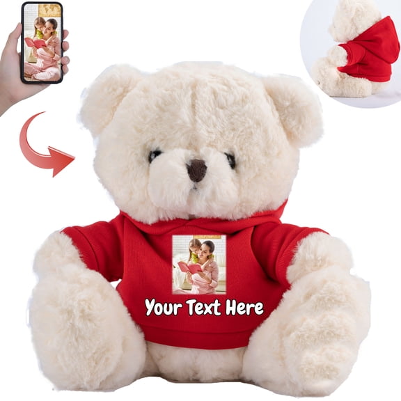Customized Gifts for Women/ Men Teddy Bear with Custom Photo Text, Personalized Teddy Bear for Family/ Friends, Impressive Gifts for Christmas Valentines Day Birthday, 8 inch-Photo Text