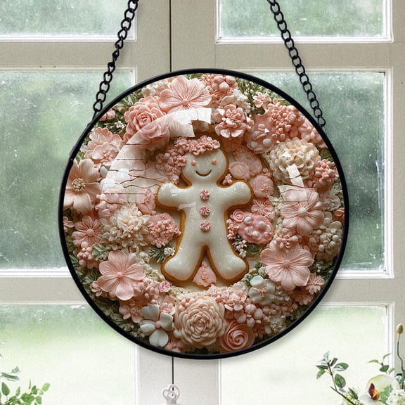 Customized Gingerbread Man Hanging Stained Glass for Windows 30cm, Gingerbread Man Hand-Painted Sun Catcher, Gingerbread Man Garden Hangings Christmas, for Home Dcor 5qVCMI (Man 13)