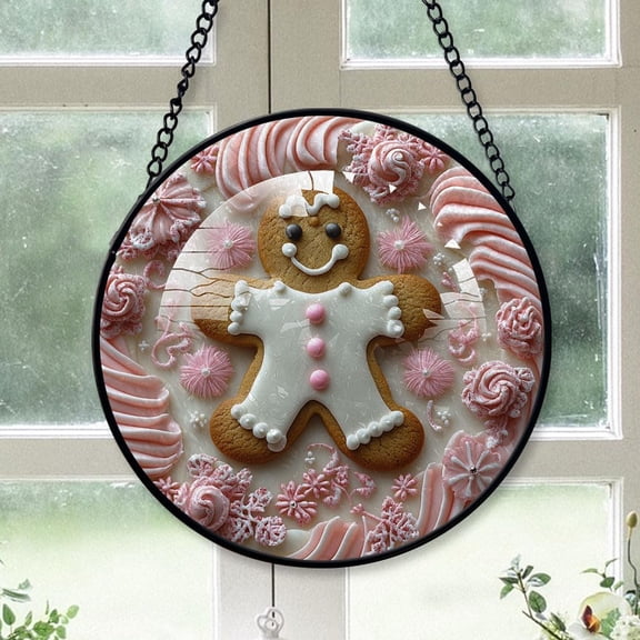 Customized Gingerbread Man Stained Glass Window Hangings, Gingerbread Man Colorful Glass Panel Pretty Gifts, Gingerbread Man Decoration for Home Garden Christmas yBsTWE (Man 9)