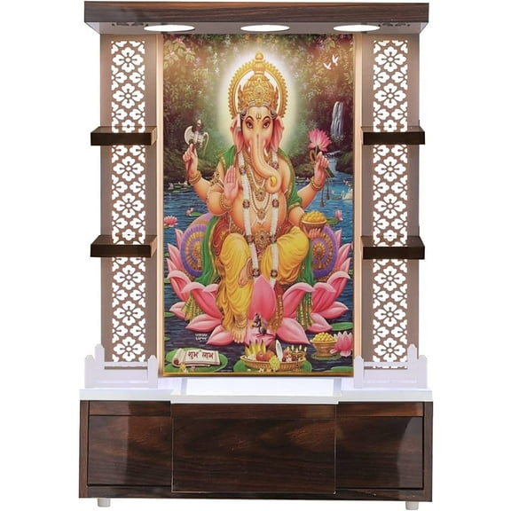 Customized God Image Background LED Lights Temple /Hindu Temple | Pooja Mandir |Wall Hanging & Table Top Home Mandir