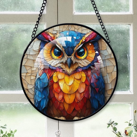 Customized Golden Owl Stained Glass, Golden Owl Glass Panel Sun Catchers Pretty Gifts, Golden Owl Decoration for Home Garden Christmas Party Wedding A1bEvX (Golden Owl 12)