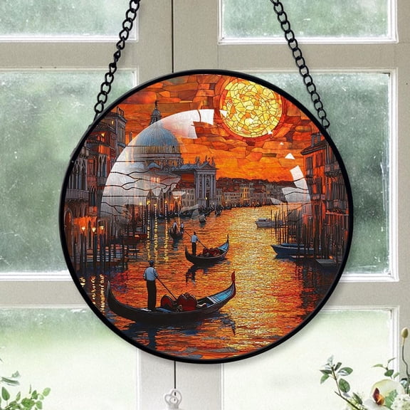 Customized Gondolas a Canal Stained Glass, Gondolas a Canal Glass Panel Sun Catchers Pretty Gifts, Gondolas a Canal Decoration for Home Garden Christmas Party Wedding ta2Xnx