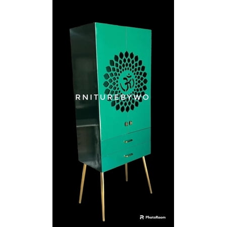 Customized Green Wooden Cabinet Desginer Mandir With LED/ Mandir For Home & Office / Temple For Home/ Pooja Ghar / Mandir With Designer Legs