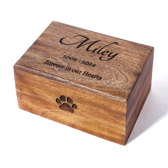 Customized Handmade Urn for Ashes Pets Cat Dog, Wooden Burial Box, Beautifully Designed Tribute Casket for Animals & Human Adult Male Female – Medium-8"x6"x3.5" (80 lbs or 35 Kg), Paw Keepsake