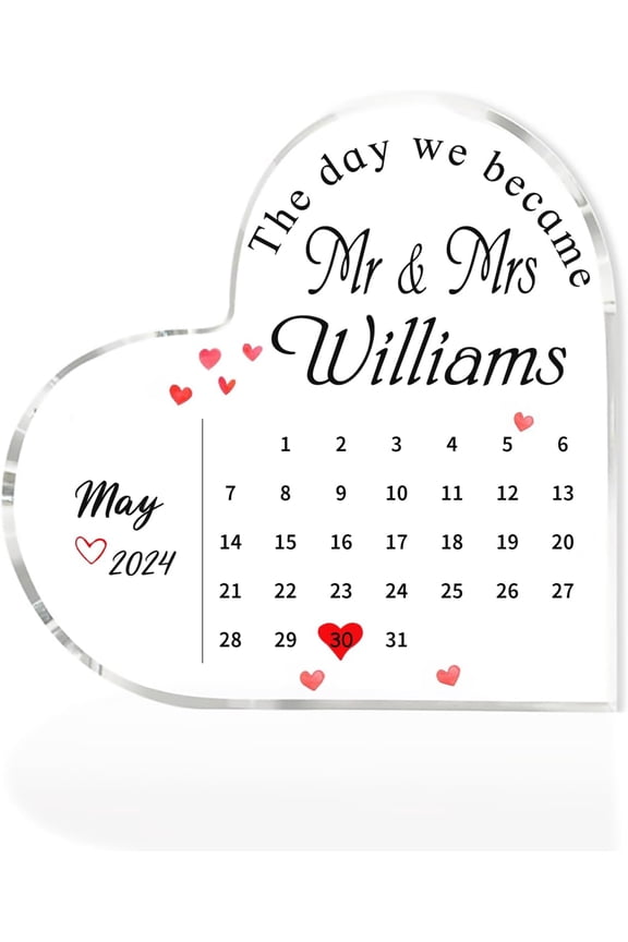 Customized Heart Acrylic Plaques for Couple: Gifts for Wife Husband Boyfriend Girlfriend Engraving Name and Calendar Commemorate A Special Day