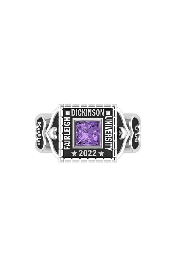 Customized High School Name Year Inside Engraving Personalized Light Purple Square Stone Ring 925 Sterling Silver