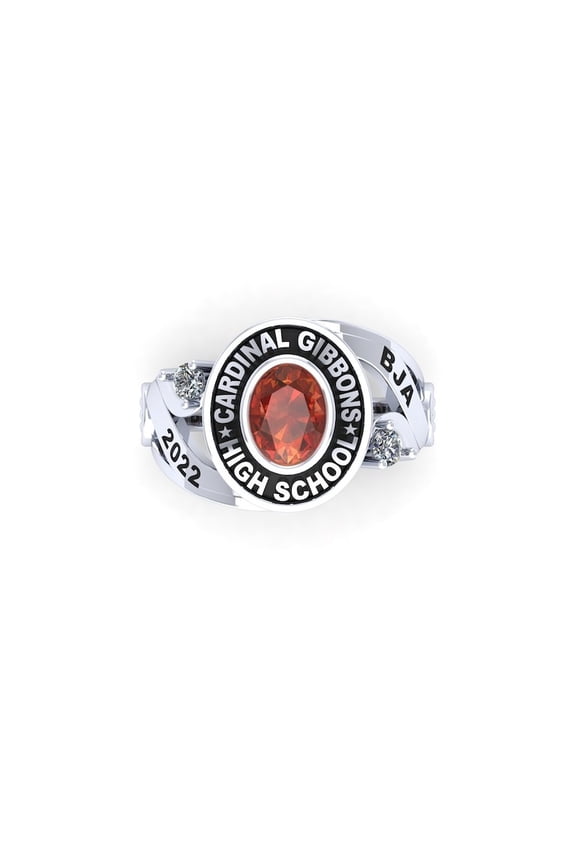 Customized High School Name Year Inside Engraving Personalized Red Oval Center Stone Fashion Ring For Women 925 Sterling Silver