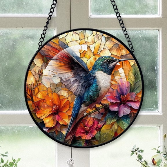 Customized Hummingbird Stained Glass Window Hangings, Hummingbird Colorful Glass Panel Pretty Gifts, Hummingbird Decoration for Home Garden Christmas PYiqSz