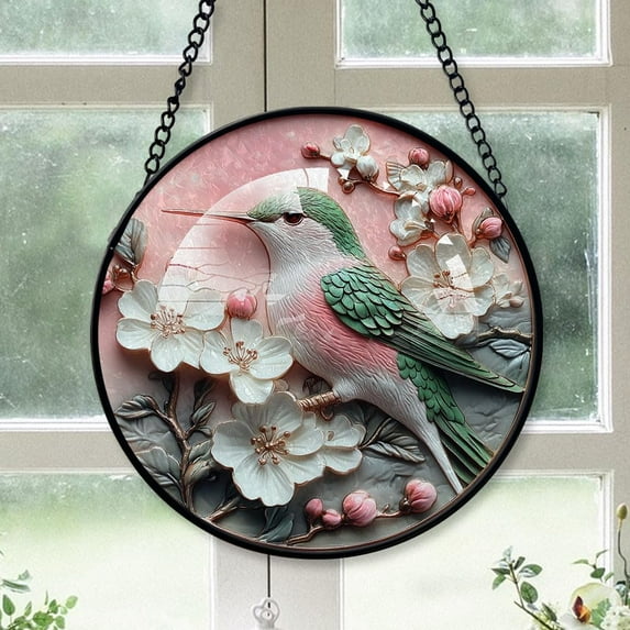 Customized Hummingbird Suncatcher Stained Glass, Hummingbird Gifts for Women for Window Hanging, Hummingbird American Glass Hanging nO8Ox7