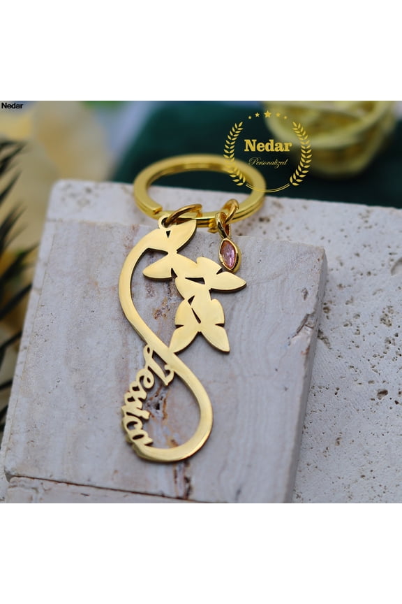 Customized Infinity Forever Love Nameplate Keyring Custom Name Number 8 Stainless Steel Butterfly Birthstone Keychain Gift