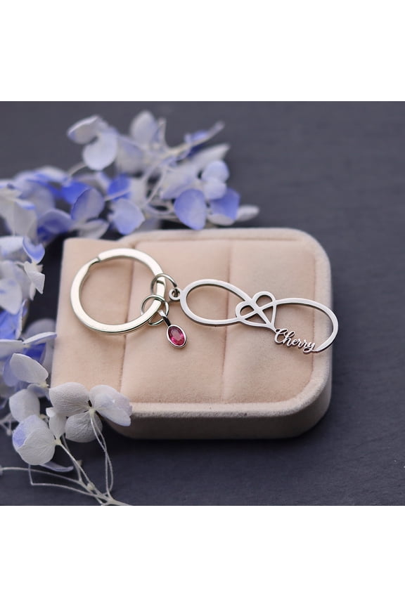 Customized Infinity Heart Keyring Custom Name Birthstone Stainless Steel Nameplate Keychain Christmas Valentine Anniversary Gift