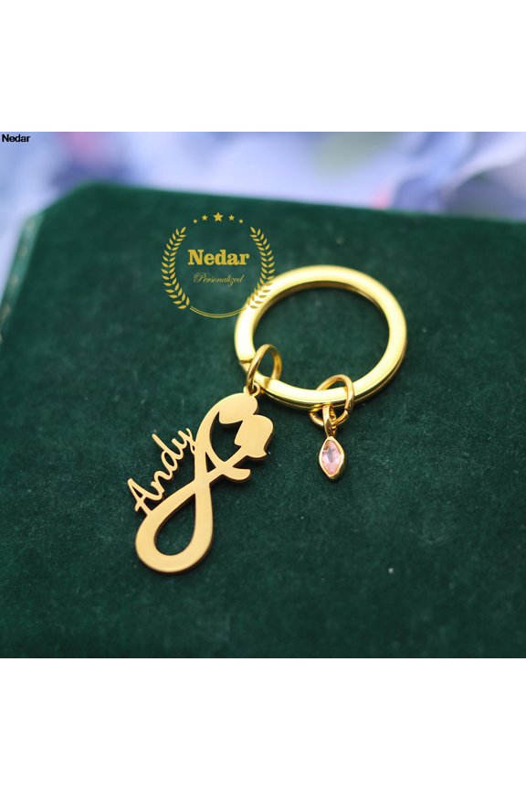 Customized Infinity Love Couple Keychain Stainless Steel Engraved Nameplate Birthstone Custom Name Pendant Keyrings Gift