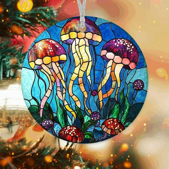 Customized Jellyfish Stained Glass Ornaments, Jellyfish for Christmas Tree, Jellyfish Suncatcher, Christmas Hanging Décor 8QXZgw