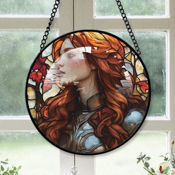 Customized Joan of Arc Stained Glass, Joan of Arc Glass Panel Sun Catchers Pretty Gifts, Joan of Arc Decoration for Home Garden Christmas Party Wedding UjcU4B