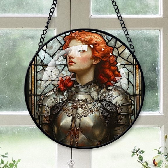 Customized Joan of Arc Stained Glass Window Hangings, Joan of Arc Colorful Glass Panel Pretty Gifts, Joan of Arc Decoration for Home Garden Christmas DQSvAA