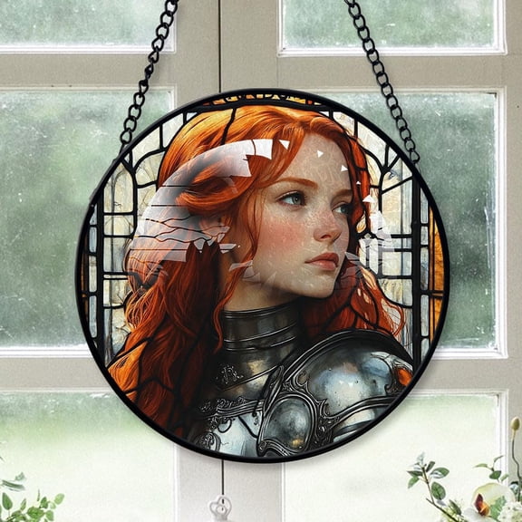 Customized Joan of Arc Stained Glass Window Hangings, Joan of Arc Colorful Glass Panel Pretty Gifts, Joan of Arc Decoration for Home Garden Christmas ylFRZt