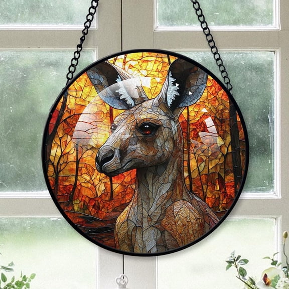 Customized Kangaroo Hanging Stained Glass for Windows 30cm, Kangaroo Hand-Painted Sun Catcher, Kangaroo Garden Hangings Christmas, for Home Dcor m3lcGN (Kangaroo 8)