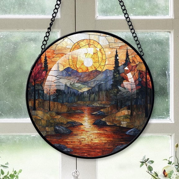 Customized Landscape Hanging Stained Glass for Windows , Landscape Hand-Painted Sun Catcher, Landscape Garden Hangings Christmas, for Home Décor qYIneT