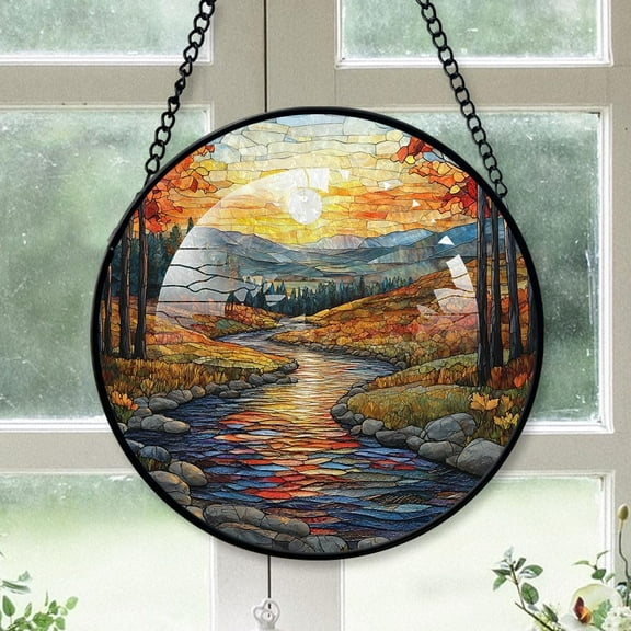 Customized Landscape Stained Glass, Landscape Glass Panel Sun Catchers Pretty Gifts, Landscape Decoration for Home Garden Christmas Party Wedding CHCiDe