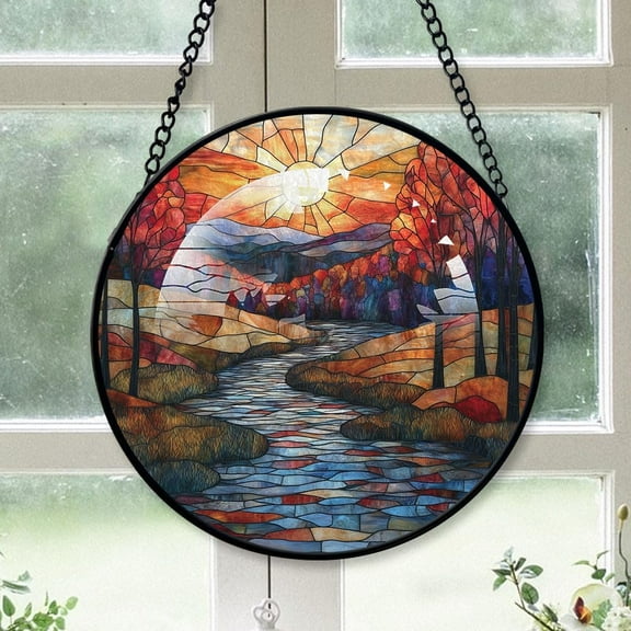 Customized Landscape Stained Glass, Landscape Glass Panel Sun Catchers Pretty Gifts, Landscape Decoration for Home Garden Christmas Party Wedding HdwmJl