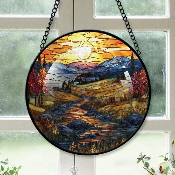 Customized Landscape Stained Glass, Landscape Glass Panel Sun Catchers Pretty Gifts, Landscape Decoration for Home Garden Christmas Party Wedding N4n5Ml