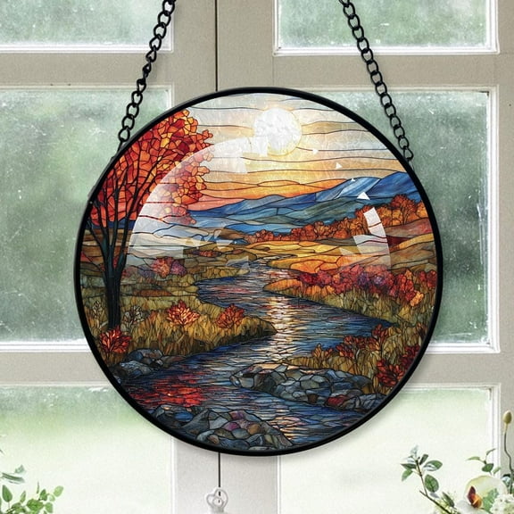 Customized Landscape Stained Glass, Landscape Glass Panel Sun Catchers Pretty Gifts, Landscape Decoration for Home Garden Christmas Party Wedding TlXTin