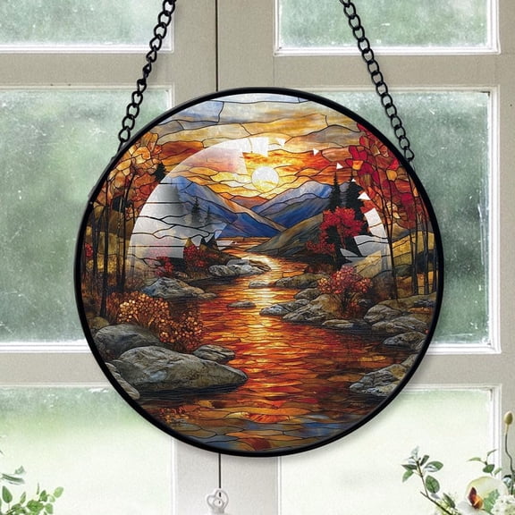 Customized Landscape Stained Glass, Landscape Suncatchers, Landscape Window Hangings, Stained Glass for Home Décor hG6kGr