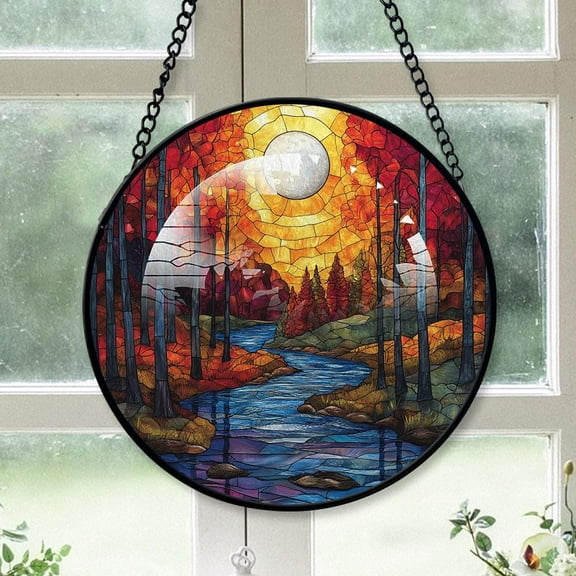 Customized Landscape Stained Glass Window Hangings, Landscape Colorful Glass Panel Pretty Gifts, Landscape Decoration for Home Garden Christmas kKbSYE