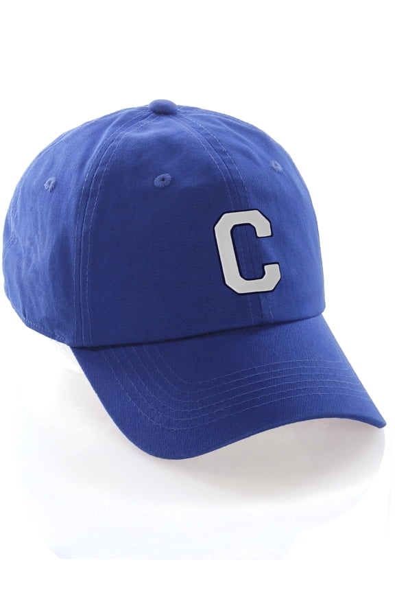 Customized Letter Intial Baseball Hat A to Z Team Colors, Blue Cap Navy White Letter C