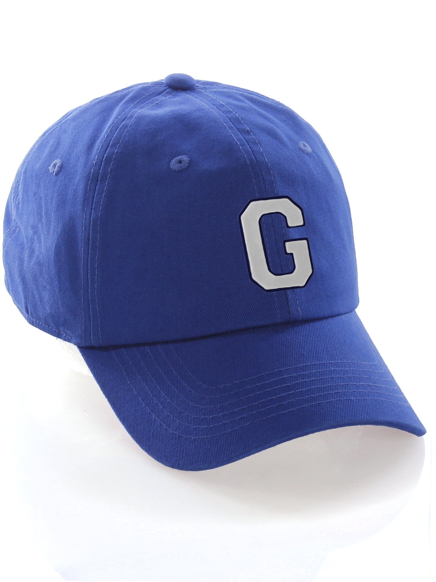 Customized Letter Intial Baseball Hat A to Z Team Colors Blue Cap Navy White Letter C