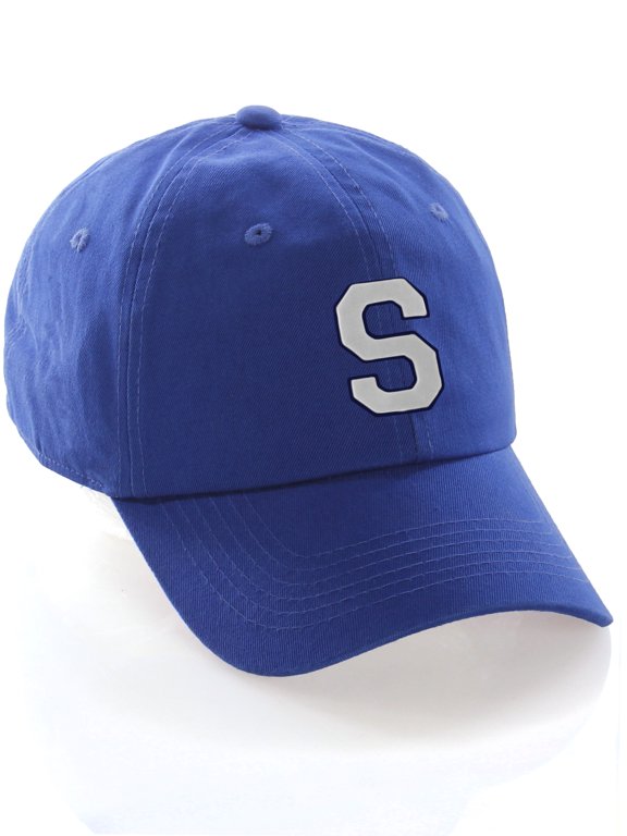 Customized Letter Intial Baseball Hat A to Z Team Colors, Blue Cap Navy White Letter S