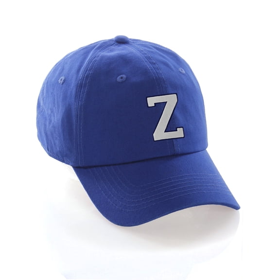 Customized Letter Intial Baseball Hat A to Z Team Colors, Blue Cap Navy White Letter Z