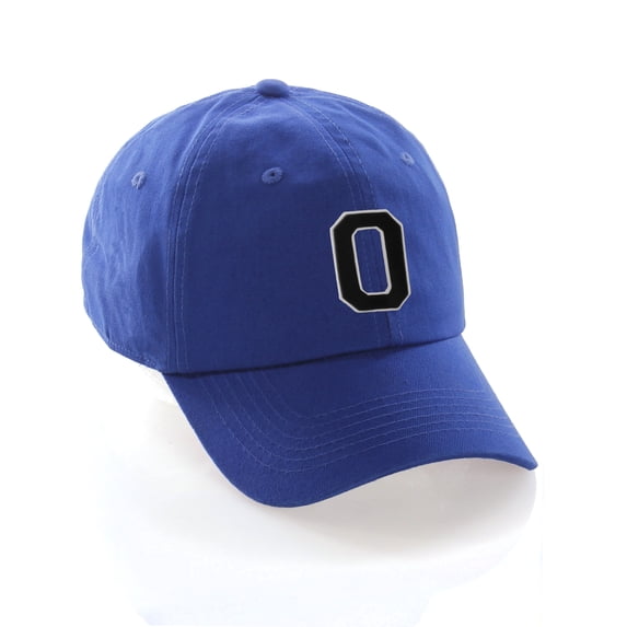 Customized Letter Intial Baseball Hat A to Z Team Colors, Blue Cap White Black Letter O