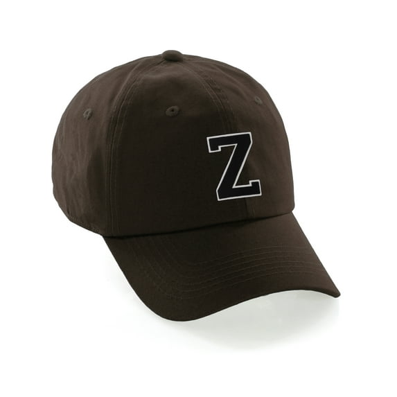Customized Letter Intial Baseball Hat A to Z Team Colors, Brown Cap White Black Letter Z