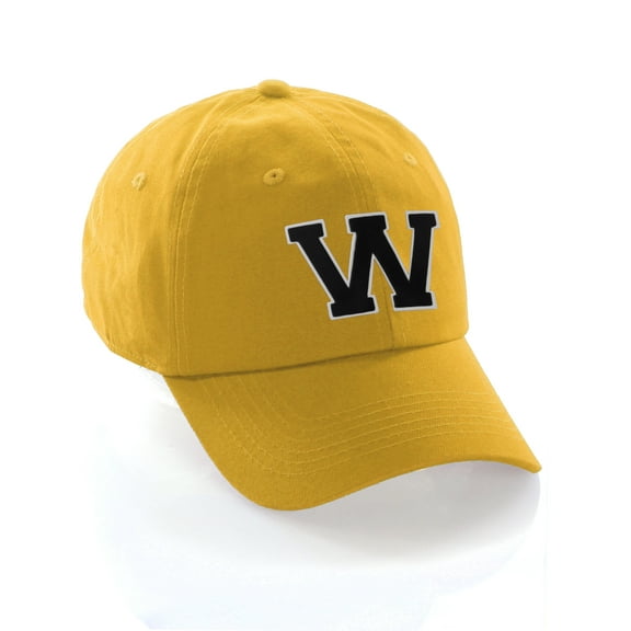 Customized Letter Intial Baseball Hat A to Z Team Colors, Gold Cap White Black