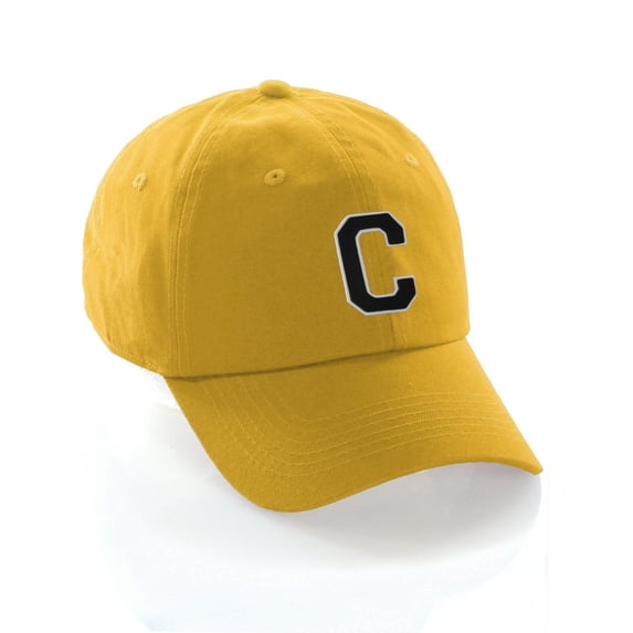Customized Letter Intial Baseball Hat A to Z Team Colors, Gold Cap White Black