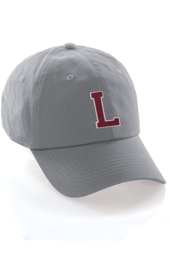 Customized Letter Intial Baseball Hat A to Z Team Colors, Light Grey White Red Letter L