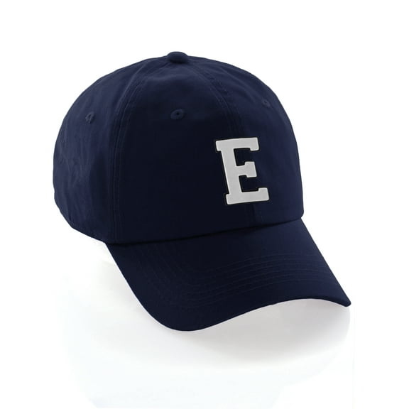Customized Letter Intial Baseball Hat A to Z Team Colors, Navy Cap Black White Letter E