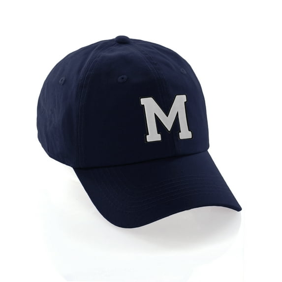 Customized Letter Intial Baseball Hat A to Z Team Colors, Navy Cap Black White Letter M