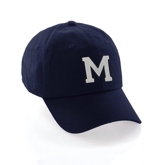 Customized Letter Intial Baseball Hat A to Z Team Colors, Navy Cap Black White Letter M