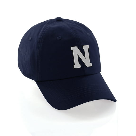 Customized Letter Intial Baseball Hat A to Z Team Colors, Navy Cap Black White Letter N